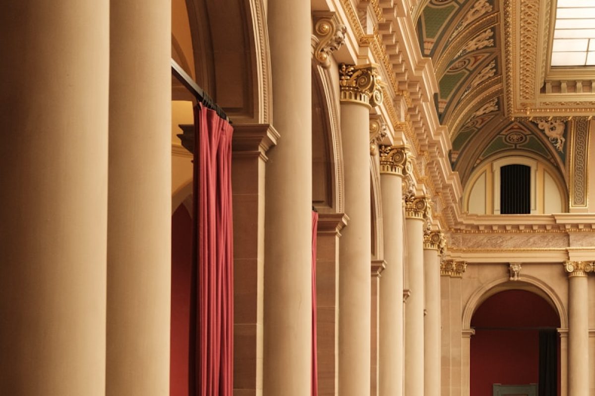 A large building with columns and a skylight